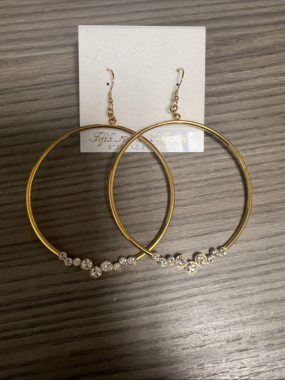 Gold Hoop Earrings with Clear Crystal Accents - Fifth Avenue Collection